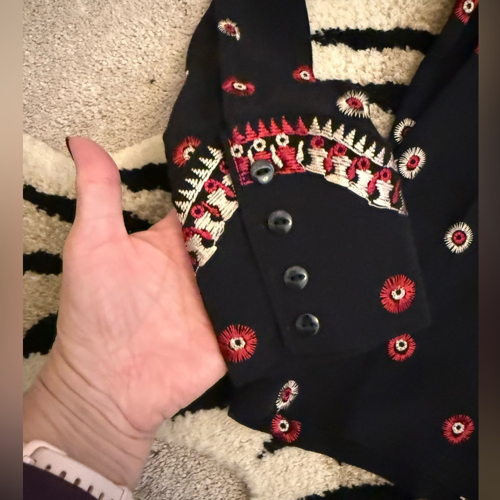 RRL Ralph Lauren Western Embroidered Georgette Blouse Black Red 2 - Picture 5 of 12